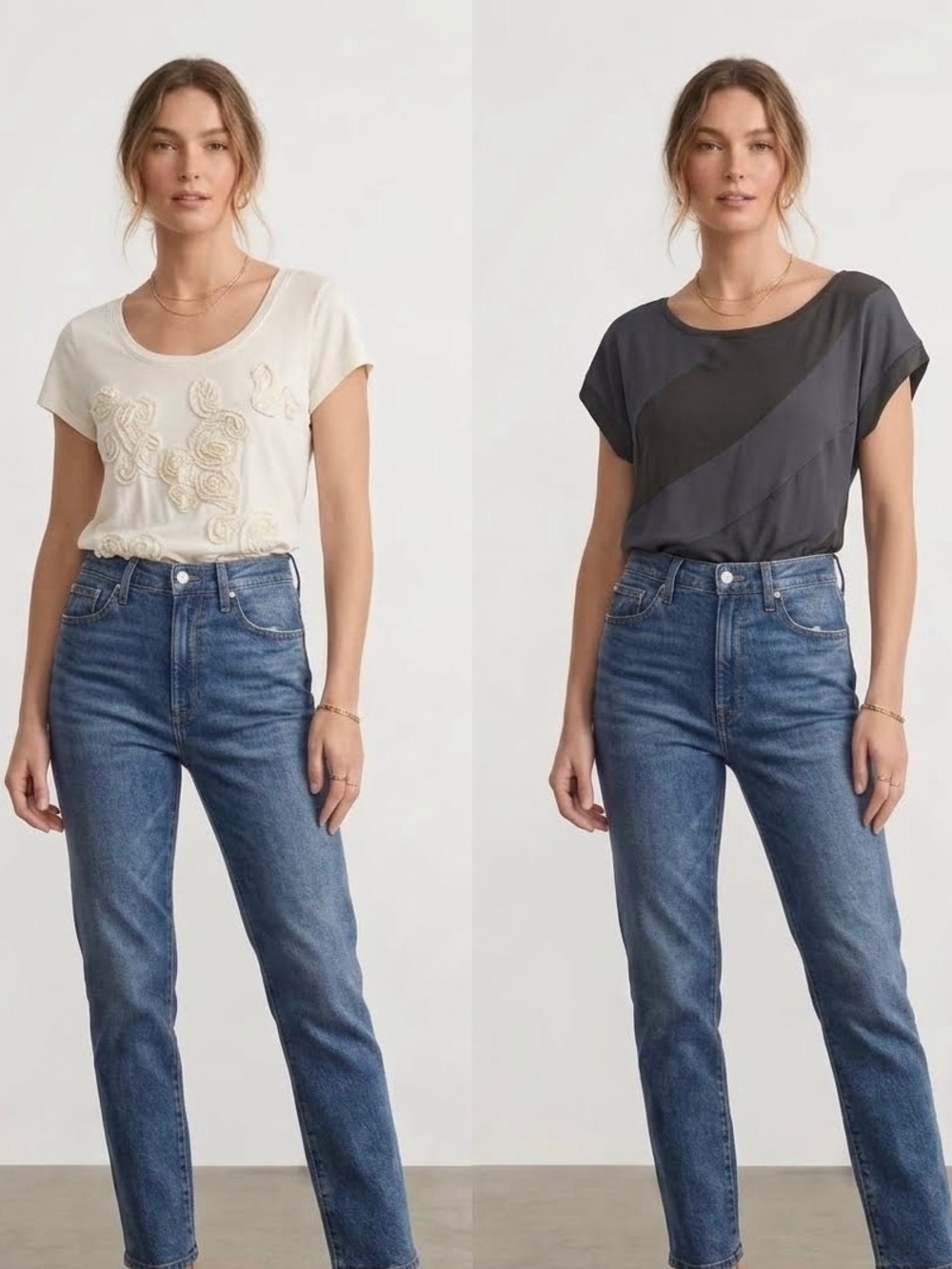 Two (2) LOFT Short Sleeve Mixed Media Tees